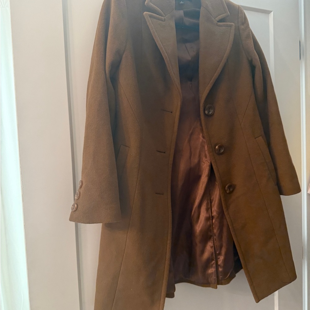 Kristen Blake Wool Blend Tan Single-Breasted Coat